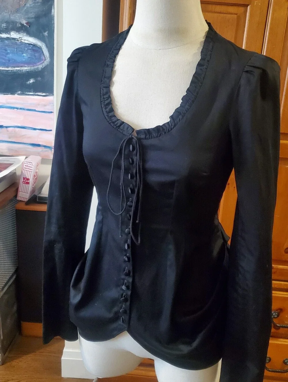 Vintage Betsey Johnson Black Bustle Blouse Goth Vampy Steam punk Cotton Y2K - Picture 8 of 16